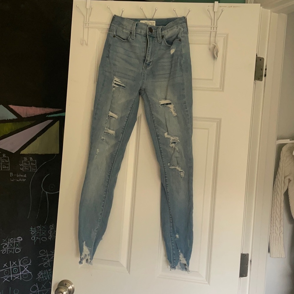 Blue high rise ankle jeggings